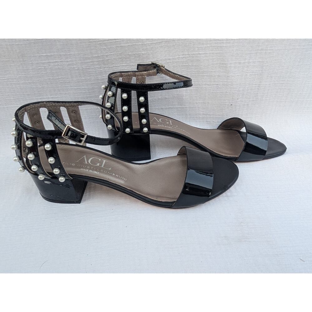 AGL‎ ATTILIO GUISTI LEOMBRUNI Strappy Pearl Sandal Block Heels 39 EU 9 US Italy